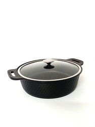 TRIANA - 3631 - 2 Parça Biogranit Döküm, Ağır Üstün Kaliteli ve Şık Tasarımlı, 30 Cm - 5,3 Litre, Karnıyarık, Pilav Tenceresi Siyah Gövde, Platin Detay - Thumbnail