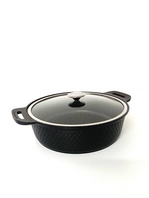 TRIANA - 3631 - 2 Parça Biogranit Döküm, Ağır Üstün Kaliteli ve Şık Tasarımlı, 30 Cm - 5,3 Litre, Karnıyarık, Pilav Tenceresi Siyah Gövde, Platin Detay