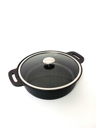 TRIANA - 3631 - 2 Parça Biogranit Döküm, Ağır Üstün Kaliteli ve Şık Tasarımlı, 30 Cm - 5,3 Litre, Karnıyarık, Pilav Tenceresi Siyah Gövde, Platin Detay - Thumbnail