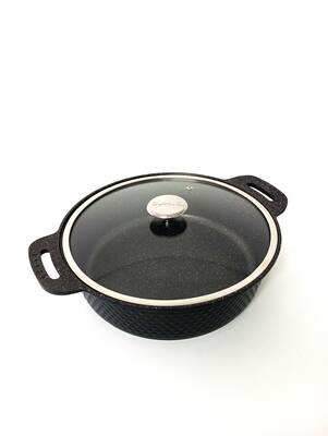 TRIANA - 3631 - 2 Parça Biogranit Döküm, Ağır Üstün Kaliteli ve Şık Tasarımlı, 30 Cm - 5,3 Litre, Karnıyarık, Pilav Tenceresi Siyah Gövde, Platin Detay