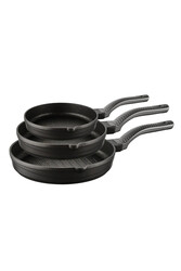WAVE - 3738 - 3 Parça Biogranit, Döküm, Grill Özellikli, Ergonomik Saplı, Tava Seti Siyah - Thumbnail